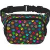 JaoXer Marsupio a doppio strato con stampa di zampa di cane colorato, nero, quadrato, unisex, con cinghia regolabile, per corsa, viaggi, colore nero, taglia unica