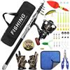 Axrye Canna da pesca telescopica e mulinello, kit portatile da 2,4 m con lenza, esche, borsa per il trasporto e accessori, canna da spinning e mulinello combo per viaggi, surf, acqua salata d'acqua