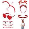 WUERKIYA Set di Accessori per San Valentino - Kit Cupido con Arco e Frecce, Occhiali a Cuore, Fascia, Tatuaggi e Collana - Ideale per Feste a Tema, Carnevale e Costume Romantico