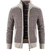 FSFA Giacca da uomo in maglia autunnale e inverno, cardigan in maglia aperta, con zip frontale, fodera in pile per mantenere al caldo, cappotto da uomo con collo dritto., marrone, XL