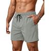 Runcati Costume da bagno da uomo, ad asciugatura rapida, da uomo, tinta unita, da spiaggia, elastico, con fodera in rete e tasca con cerniera