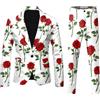 Generisch Vestito per San Valentino, da uomo, con stampa a cuore, 2 pezzi, slim fit, costume da uomo, divertente per San Valentino, elegante blazer e pantaloni per San Valentino