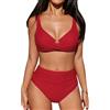 CUPSHE Bikini da donna, effetto avvolgente, con ferretto push up, mutande a vita alta, costume da bagno a 2 pezzi, moda mare