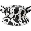 Malaxlx Mucche Stampa Cappello da Pescatore Donna Uomo Bucket Hat Pieghevole Cappello da Sole Cappello da Pesca Viaggio Spiaggia Esterno Cappellino con Orecchie di Corno di Vacca