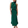 Generisch Abito estivo da donna, tinta unita, in cotone, lino, casual, con scollo a V, A67