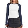 DUOEASE Magliette Donna Manica Lunga Girocollo Basic T Shirt Donna Autunno | Magliette Donna Manica Lunga,Girocollo,A Costine,Slim Fit,Casual,Basic,Raglan,Colour Block,Autunno,Inverno,Primavera
