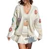 Generic Cardigan da donna lavorato a maglia con fiori e applique con bottoni e ricamo estetico, maglioni soffici da donna, cardigan carino alla moda, top a maniche lunghe, aperto sul davanti, abbigliamento da