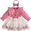 eqenkely Vestito Tutù e Cardigan Set per Bambine Vestiti+Cappotto Inverno per Festa | Elegante,Papillon Tulle abiti e Giacca ,Completi Bimba Inverno 6 12 mesi 2 3 anni per Battesimo, Festa,Compleanno 1 anni