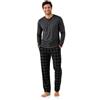 HEYO - Pigiama lungo da uomo, 100% cotone, set da due pezzi, a maniche lunghe, pantaloni lunghi a scacchi
