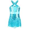 Mufeng Vestito da Ballo Latino Americano Bambina Senza Maniche con Paillettes Nappe Leotards Body Danza Classica con Frange Costume di Balletto Jazz Samba Dancewear