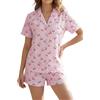 LUBOT Pigiama Donna in Cotone Leggero Estivo 100% Tessuto - Completo 2 Pezzi Maniche Corta e Lunga con Bottoni, Anti-Sgualcitura & Traspirante, per Notte e Casa