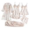Celanisai Pigiama da donna in raso, set pigiama da sposa in pizzo, kimono, vestaglia sexy, negligee cami top e pantaloncini, camicia da notte lunga, 5 pezzi, babydoll lingerie