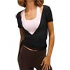 AKDJGFP Scaldacuore Danza Donna Magliette da Yoga Casual Slim Fit da Donna, Magliette da Allenamento, Top con Laccetti, Scollo a V Profondo, Maniche Corte