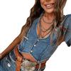 YONGHONGKEJI Gilet Vintage Da Donna In Denim Vestibilità Slim Estivo Corto con Scollo A V Abbottonato Da Completo Gilet Da Cowgirl Elegante Corsetto Canotta per Uscire Streetwear Abbigliamento Da Club