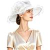 TINAYAUE Cappello Capeline Donna Elegante, Cappello da Matrimonio e Cerimonia in Organza, Ampio Bordo, Protezione Solare, Fiori Vintage Fascinatori per Chiesa e Derby