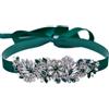 Jadvenword Cintura da sposa con cristalli e strass, nastro di raso verde smeraldo, fascia per abito da sposa, motivo floreale vintage