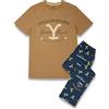 Y Yellowstone Yellowstone Pigiama Uomo | Adulto Dutton Ranch Tan Manica Corta Graphic Tee & Navy all Over Stampa Gamba Lunga Pantaloni Pjs Indossa Il Marchio Abbigliamento programmi TV Occidentali Regalo per Lui