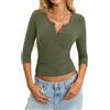 Tomwell Maglietta da donna in cotone, maniche a 3/4, slim fit, stile Henley | scollo a V, basic, casual, primavera, estate