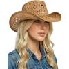 thuizen Cappello da cowgirl da cowboy in paglia intrecciata in stile occidentale da uomo e donna