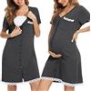 Uniexcosm Camicie da Notte Parto Cotone Camicia Notte Premaman con Scollo A V Manica Corta Aperto Anteriore Camicia da Notte Donne Gravidanza