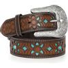 WERFORU Cintura da donna vintage in pelle Western Cowgirl Retro turchese cintura di campagna per jeans pantaloni abiti