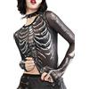 Feclmiyt Top da donna in rete con stampa scheletro a maniche lunghe teschio nero in rete trasparente aderente crop top casual horror camicia