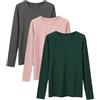 LiKing Maglietta a Maniche Lunghe Donna con Scollo Tondo Cotone 3er Pack 6151