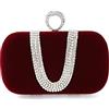 CORIOS Borsetta da Sera Donna Velluto Pochette Strass Cerimonia Clutch Pochette Piccolo con Catena Elegante Borse Messenger Borsa Sposa Borsa a Tracolla per Party Sposa Cocktail Festa Vino Rosso