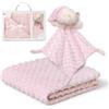 Interbaby Copertina Neonato Cotone 80x110 + Doudou Orsetto Regalo (Rosa) | Coperta a bolle vellutata + peluche orso 28x17 cm. Set nascita, baby shower e battesimo, per bimbo e bimba, in confezione