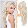 BARSDAR 63cm Sintetici Dual Platino Biondo Ondulati Coda Capelli Extension | Artiglio Clip & Coulisse Dual Use, Morbidi Ondulati, Aspetto Realistico, Silky Leggeri Voluminosi, Easy Wear,Tangle-Resistant