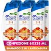 Head & Shoulders Antiforfora Shampoo e Balsamo 2in1, Anticaduta Dovuta A Rottura, Fino Protezione dalla Forfora per Cute e Capelli, Con Microbioma Bilanciato, 225 ml x6