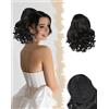 SanKristo 23 cm Coda Capelli Extension con Coulisse, corte ondulate naturali a coda di cavallo sintetiche clip a pettine Ricci Mossi finta Ponytail posticci parrucche accessori per donne, Nero