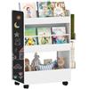 AIYAPLAY Libreria Portagiochi per Bambini 3-8 Anni con Ruote e Lavagna Bianco