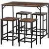 HOMCOM Set Tavolo Alto con 4 Sgabelli Stile Industriale in Metallo e Legno