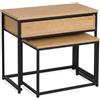 MAKA Set 2 Tavolini Salotto Impilabili con Cassetto Legno Rovere e Metallo