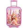 NoBoringSuitcases.com NoBoringSuitcases© Valigia Rosa Per Bambini Compatto Bagaglio Ultraleggero | 48x31x19 cm - Bagagli Rigidi LED Ruote Valigie Neonato Bimbi - Ragazze - Principessa - Castello