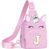 YOOLIFE Borsa a tracolla con lettere e unicorno, idea regalo per ragazze, 3, 4, 5, 6, 7, 8, 9, 10, 11, 12, 13, 14, 15 anni, idea regalo per donne, fidanzate, sorelle, Colore: rosa., J