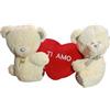 Generico Set Romantico 3 Pezzi, Coppia Orsetti Peluche Crema 40 cm con Cuscino Cuore Rosso Ti Amo 30 cm, Separabili