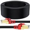 MutecPower 50m Cavo CAT 7 Esterno da impermeabile per uso interramento diretto Cavo di rete Ethernet RJ45 esterna - SSTP - 600 Mhz - Nero 50 metri con fascette e clip