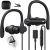 AIAUXAI Cuffie Sport USB C con Gancio Auricolare Microfono Telecomando Nero | Auricolari In Ear con Filo per Samsung Galaxy S26 S25 S24 S23 A56 A16 per iPhone 18 Pro 17 16 15 Pixel 11 10 9 Ufficio Musica