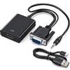Leloco Adattatore da VGA a HDMI 1080P, convertitore unidirezionale per PC | Con cavo di alimentazione audio e USB, alloggiamento in lega, plug & play, ideale da laptop a monitor TV. Nessun HDMI a VGA