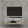 doporro Mobile Porta TV Sospeso 100 cm con 1 Anta per Soggiorno | Finitura Bianco Opaco + Marrone Chiaro, Installazione Sospesa a Parete, Struttura a 1 Anta, Madia Consolle per Salotto