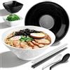 Kyraton Set di Ciotole per Ramen 1200ml con Cucchiai e Bacchette, 2 Ciotole Giapponesi in Plastica Indistruttibili e Salse, adatti a Zuppa, Pho, Miso, Udon (Bianco e Nero)