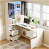 Bladez Scrivania angolare con ripiano e vetrina LED, scrivania con libreria | Scrivania per computer con 3 cassetti, 2 ante e scomparti aperti, libreria integrata e scomparto per animali domestici