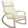 BAKAJI Sedia a Dondolo in Legno di Betulla con Rivestimento in Cotone Imbottito in Spugna Altissima Densità, Poltrona Oscillante Relax e Cuscino, Seduta Ergonomica, Carico Massimo 130kg (Beige)