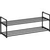 SONGMICS Scarpiera a 2 livelli, scarpiera, ripiano in metallo, per 8-10 paia di scarpe, ripiano impilabile, per corridoio, soggiorno, camera da letto, 30 x 92 x 34 cm, nero/grigio