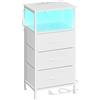 SONGMICS Collezione Bellah Comodino con Base di Ricarica, Tavolino Laterale con Illuminazione LED Regolabile Controllabile tramite App, 1 Scomparto Aperto, 3 Cassetti, Bianco Cloud