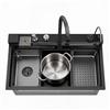 HiMISS Lavello da Cucina in Acciaio Inox 304 Nero 80x45cm, Lavello Workstation con Rubinetto a Cascata e Accessori, Vasca Singola Profonda 23cm