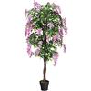 GIANTEX glicine artificiale 180 cm con fiori rosa | Pianta artificiale decorativa da appartamento in vaso di cemento