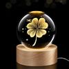 TaimeiMao Sfera di Cristallo 3D con Motivo a Trifoglio,Luce Notturna per Bambini | Lampada da Notte a Forma di Sfera in Vetro con Base in Legno,Lampada da Tavolo Decorativa in Cristallo LED